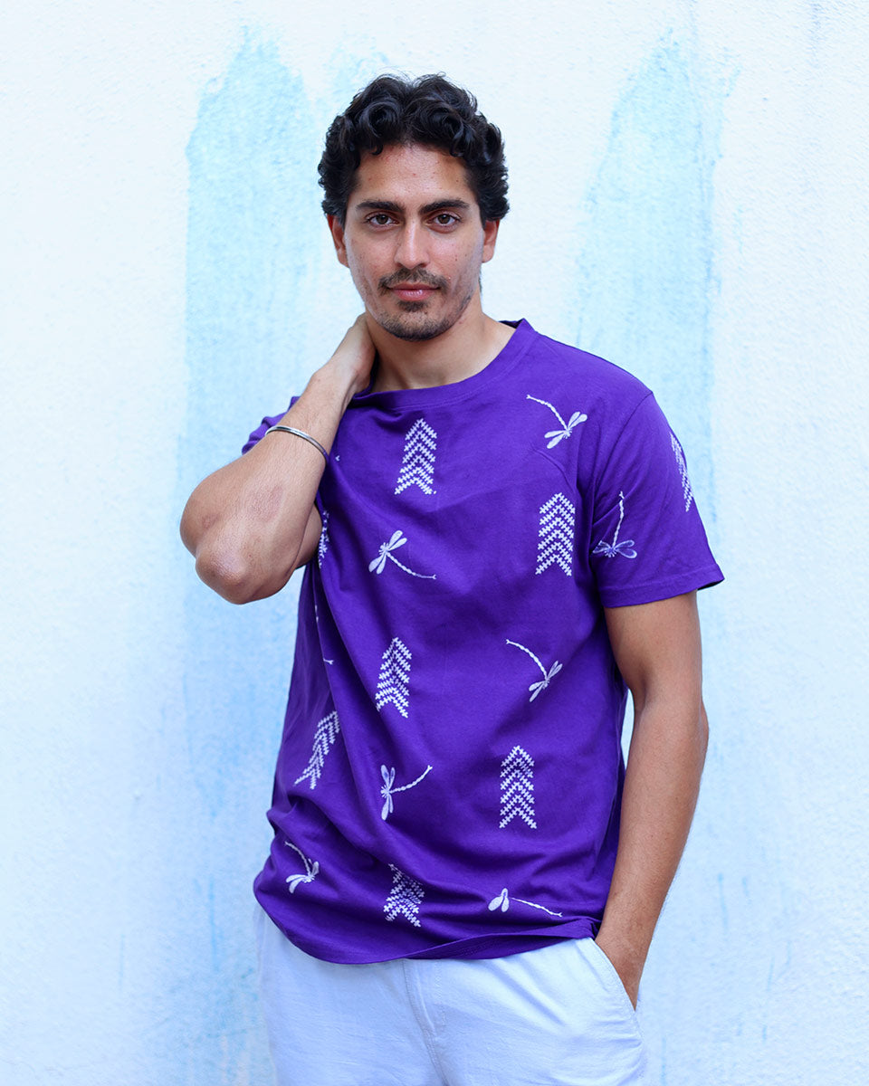 Jheel Purple Hand Block Print Cotton T- Shirt -TOF
