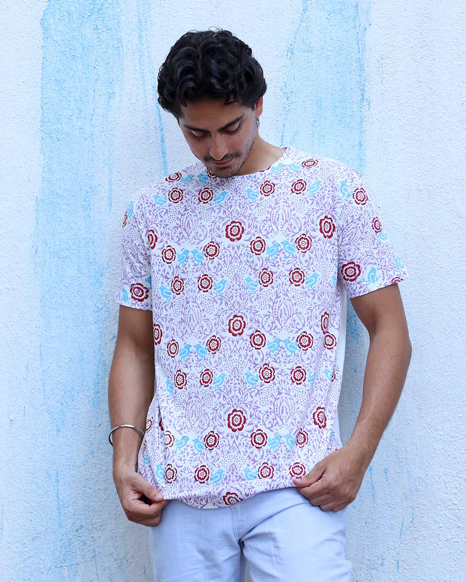 Rohan Multi Colours Hand Block Print CottonT- Shirt - TOF