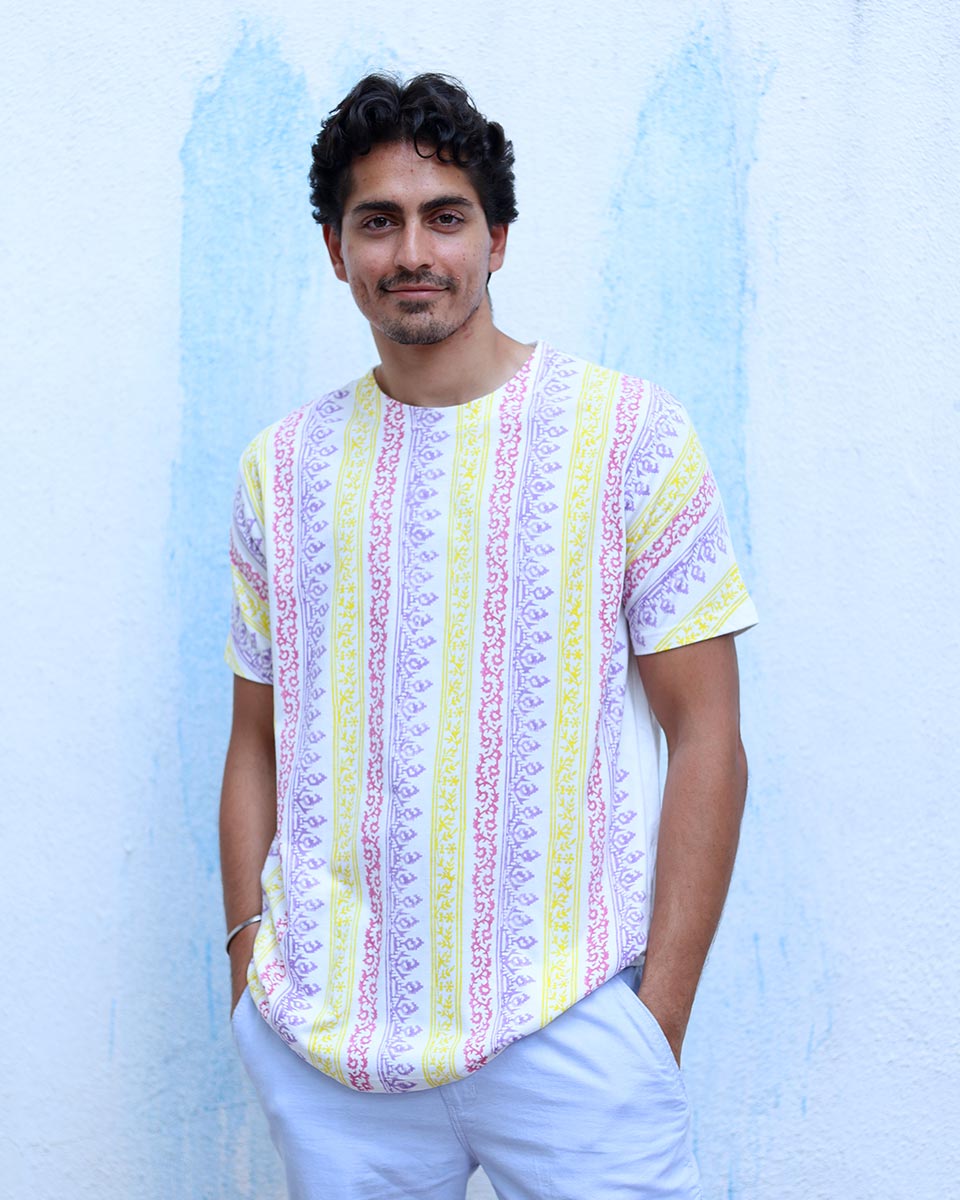 Janan Multi Colours Hand Block Print Cotton T- Shirt - TOF