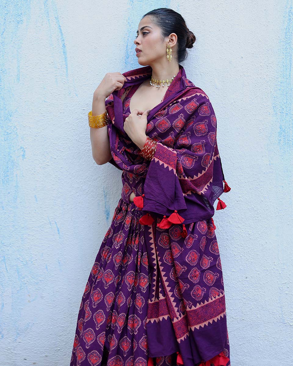 Chandrani Purple Handblock Print Cotton Dupatta - RSH