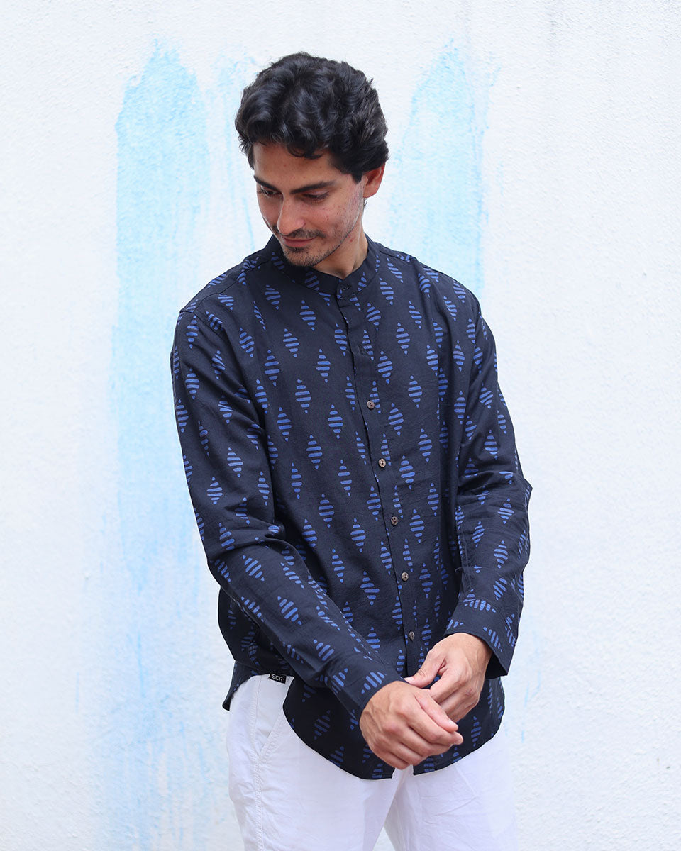 Khwab Blue  Hand Block Print Cotton Shirt - TOF