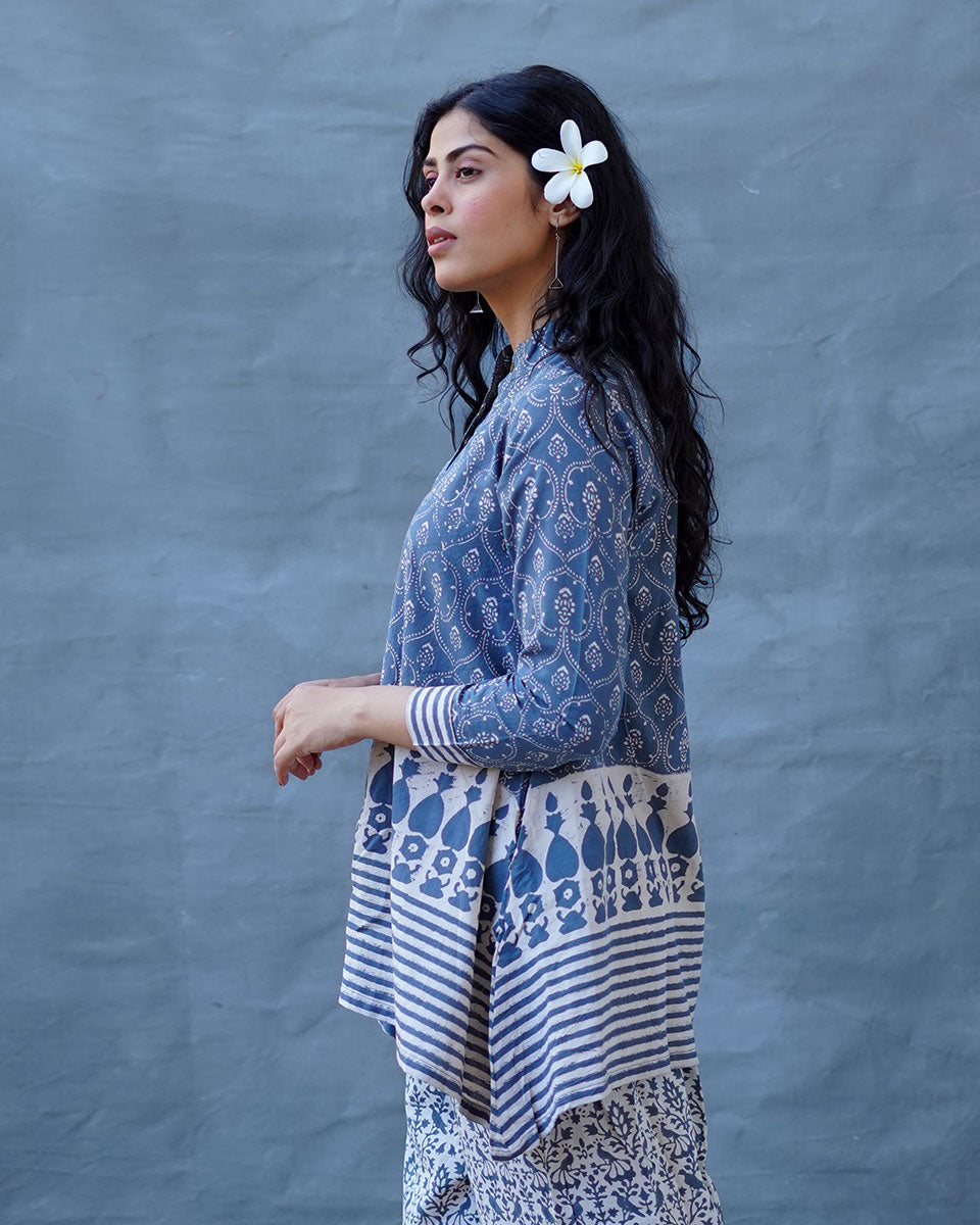 Ashen Shore Grey Block Printed Top - BMS