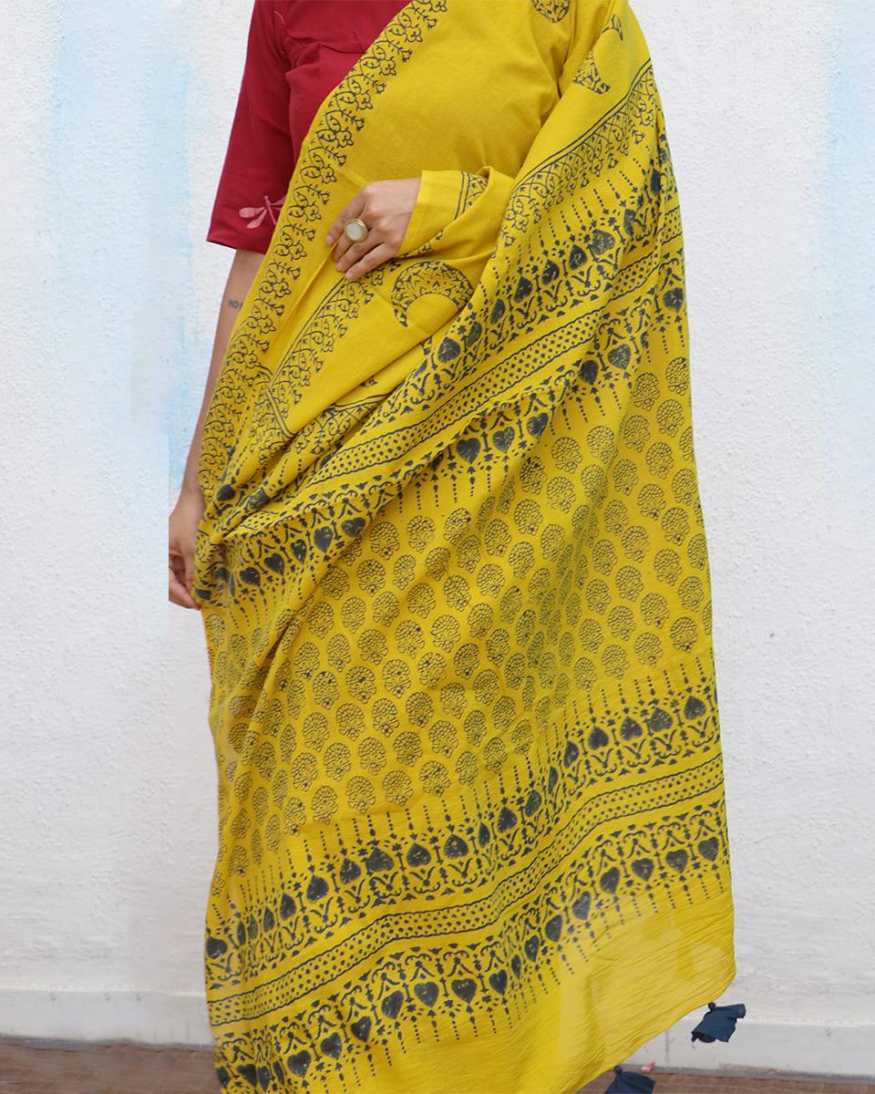 Daisy Handblockprinted Cotton Saree - Fmtm