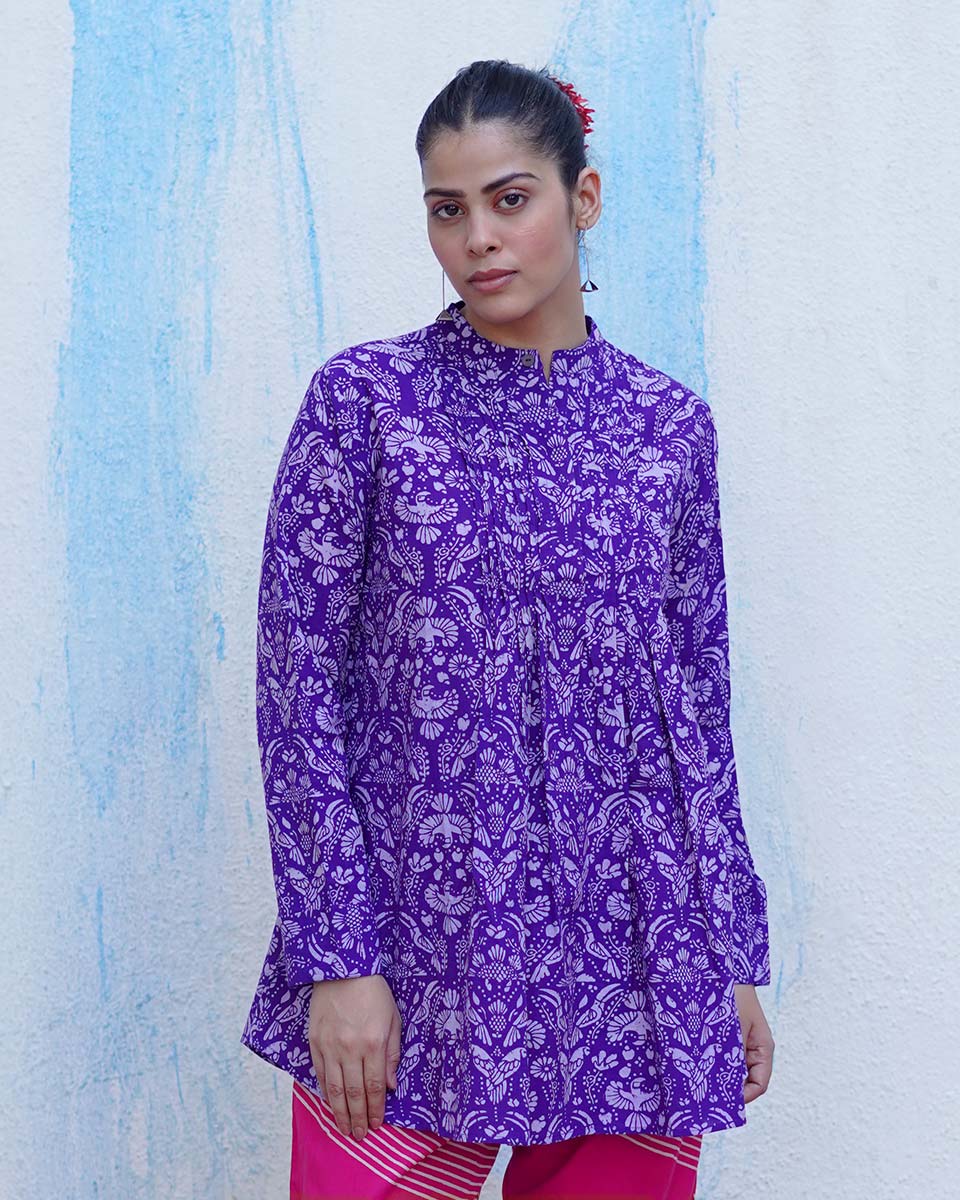 Phooli Purple Handblock Print Cotton Top - BFG