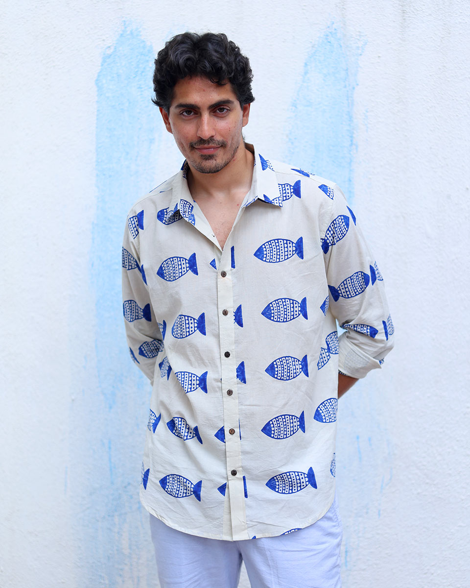 Aabru White Hand Block Print Cotton Shirt - TOF