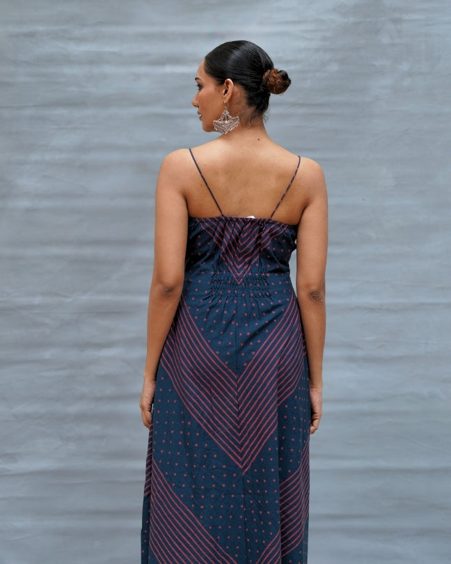 Wolf Moon Blue Handblock Print Cotton Dress - MNCH