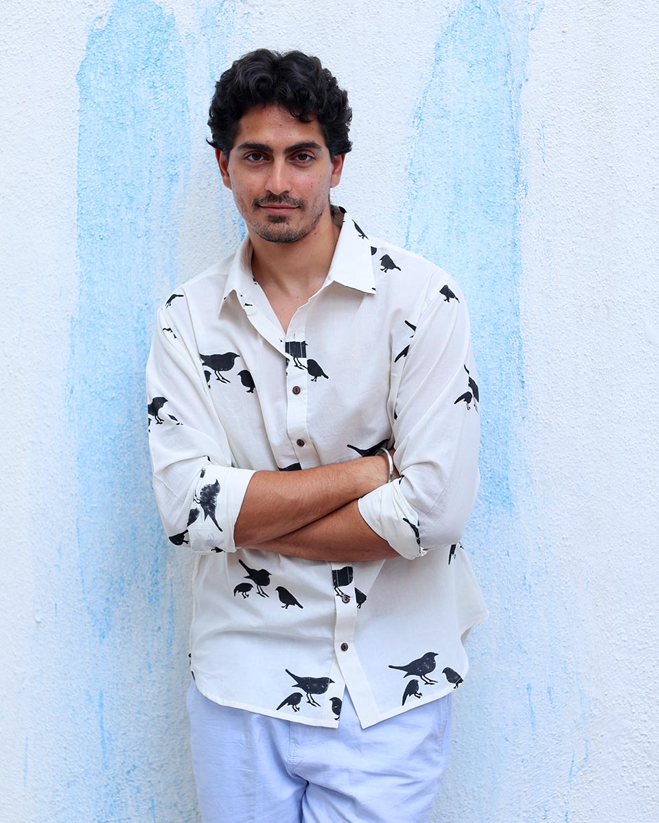 Aabhas White Hand Block Print Cotton Shirt -TOF