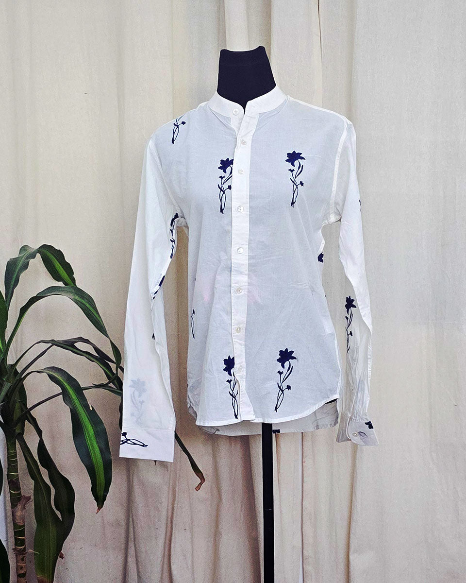 Ronit White Handblock Print Cotton Shirt - Love Despite