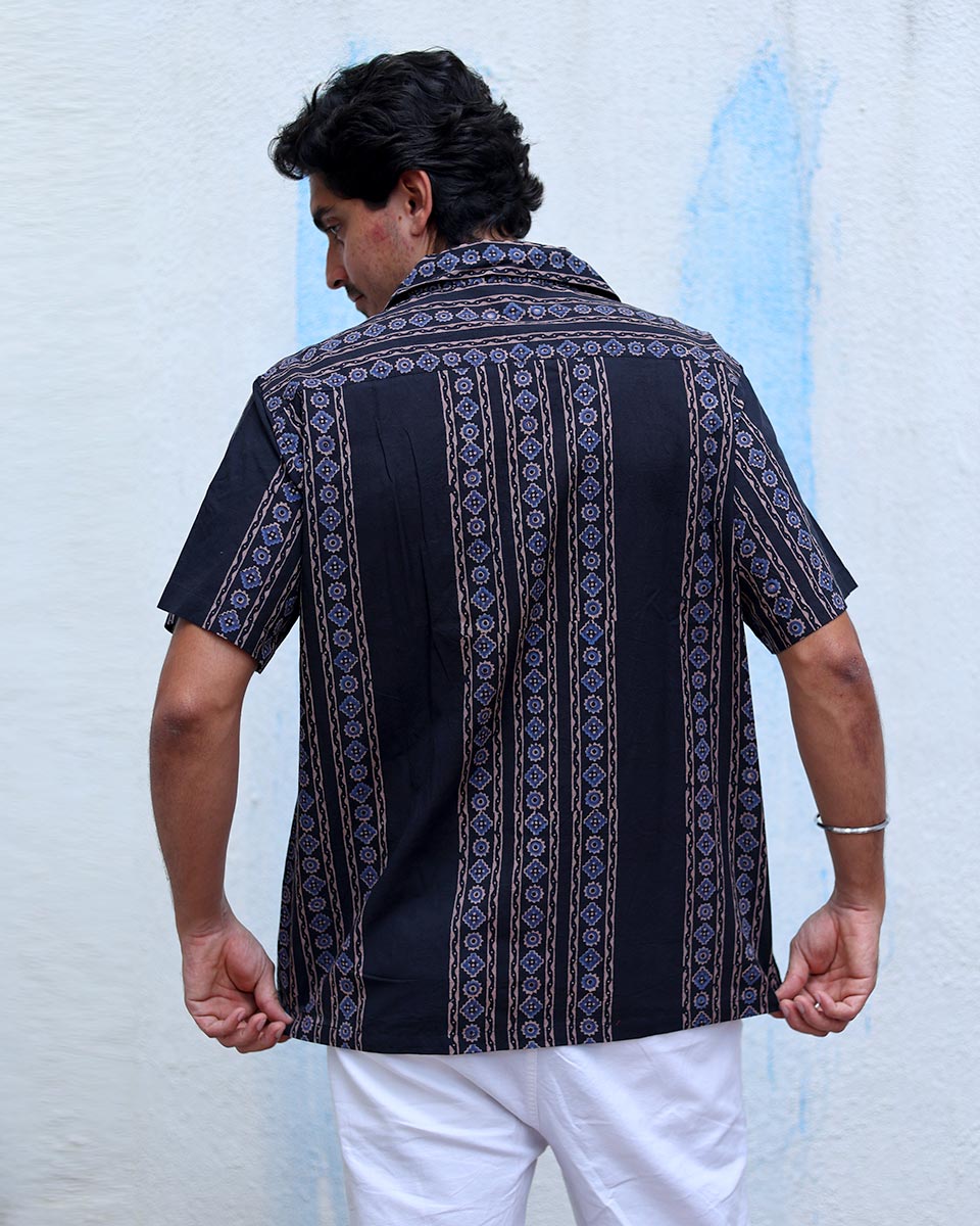 Darya Black Hand Block Print Cotton Shirt -TOF