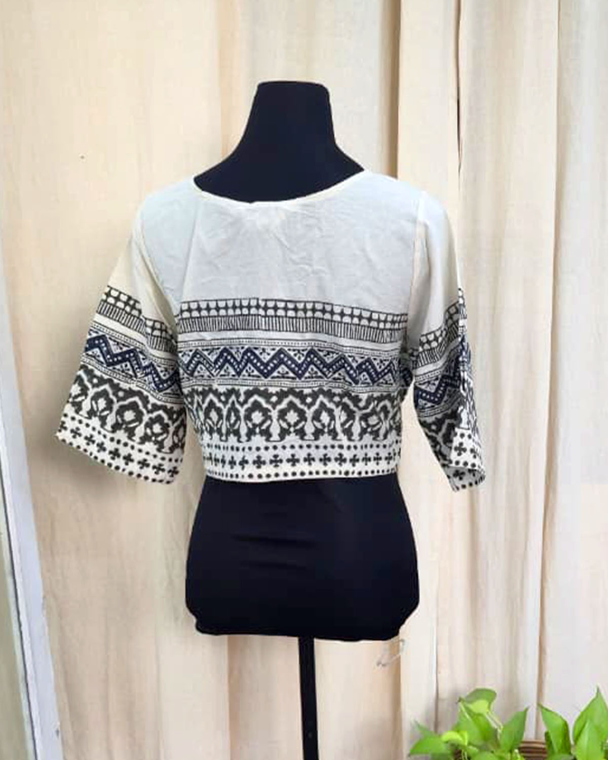 Indi White & Black Hand Block Printed Cotton Blouse - Love Despite