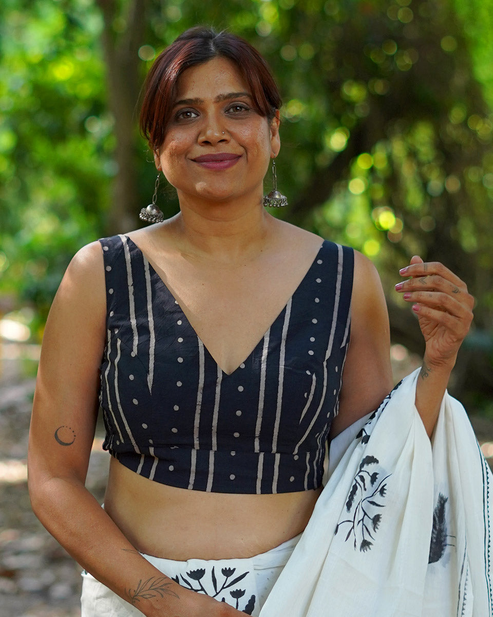 Summer Without Rush Black Hand Block Printed Cotton Blouse - UMT