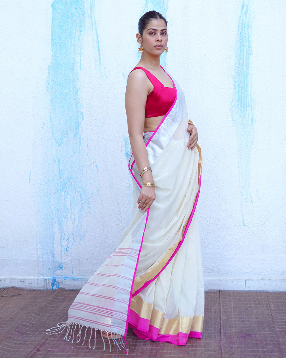 Hera Ivory White Handwoven Cotton Saree - NTC