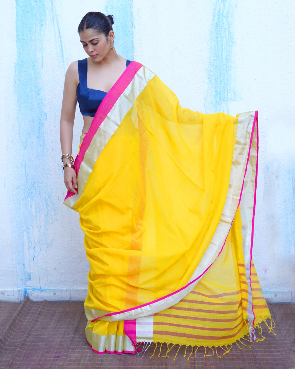 Rhea Yellow Handwoven Cotton Saree - NTC