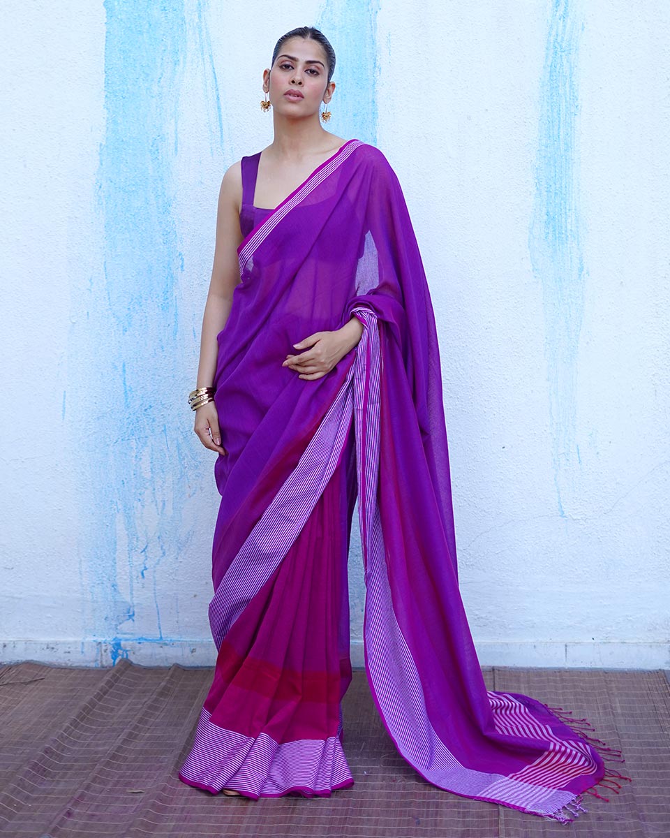 Thalassa Royal Purple Handwoven Cotton Saree - NTC