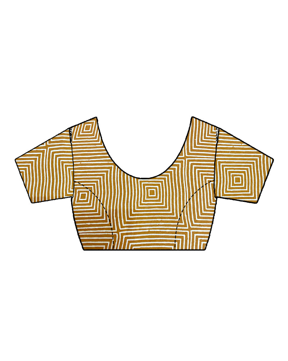 Under Open Skies Mustard Hand Block Printed Cotton Saree - UMT