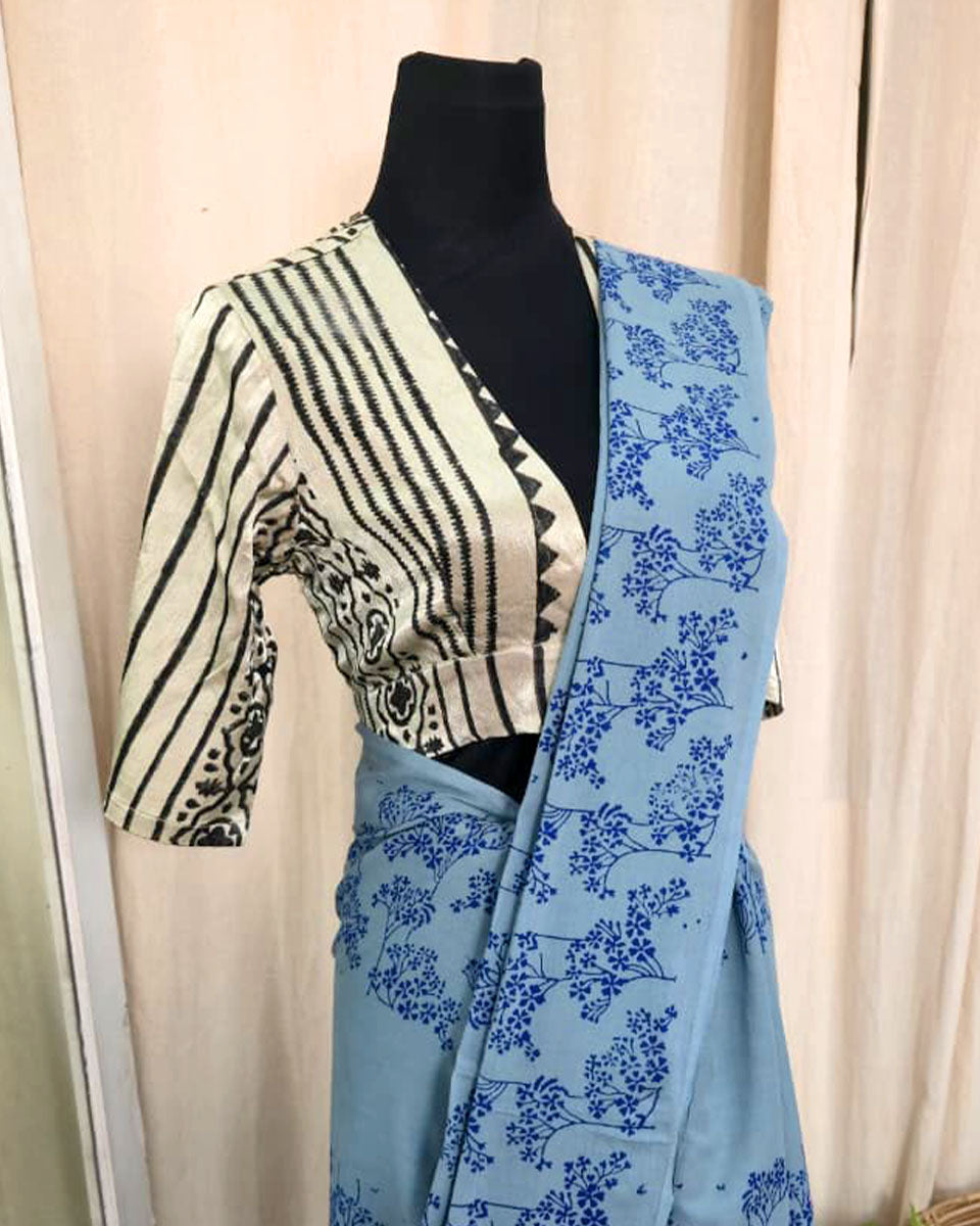 Mistleaf Hand block print  Cotton Saree - Love Despite