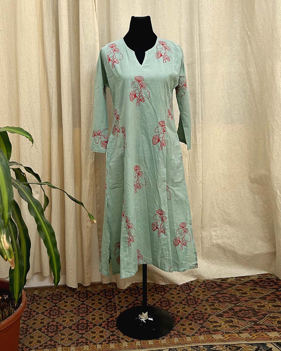Roselle handblockprinted cotton kurti - LD