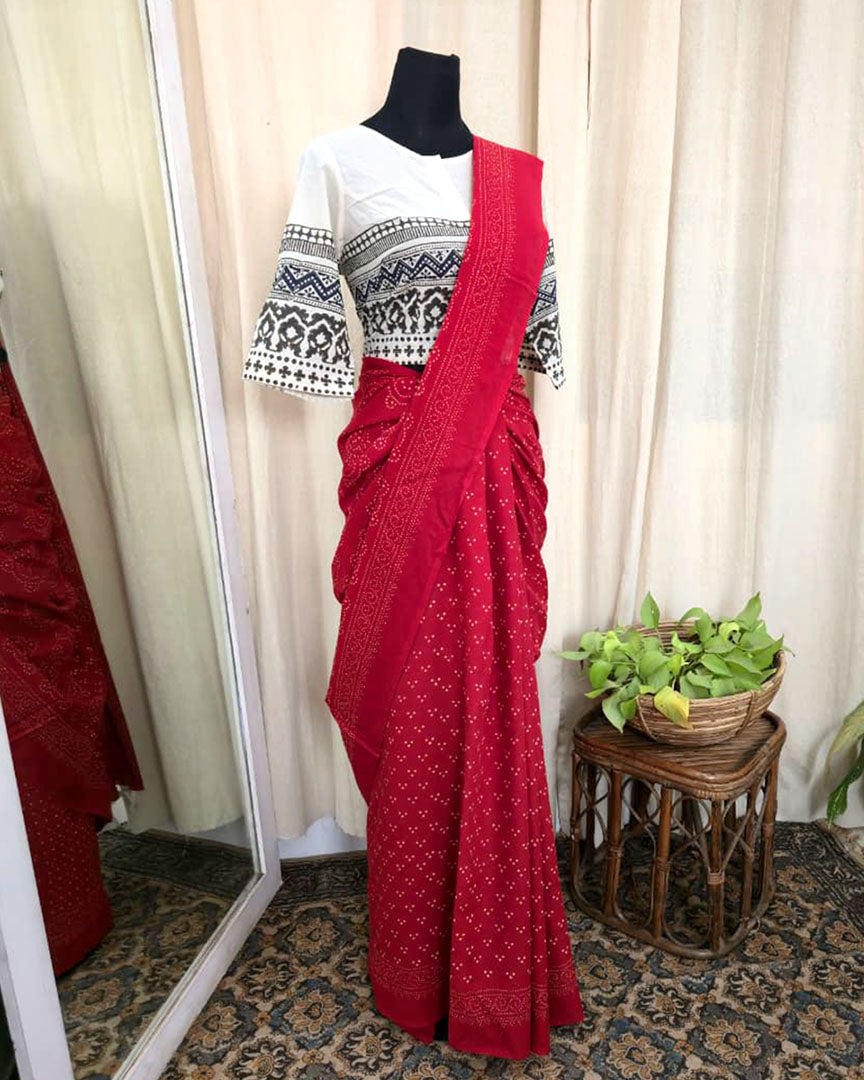 Eternal Grace Hand block Print Cotton Saree - Love Despite