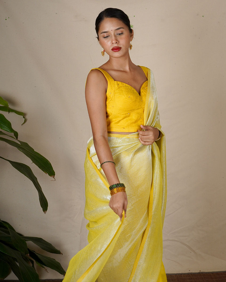 Jasnoor Yellow Handwoven Linen Zari Saree - Eknoor