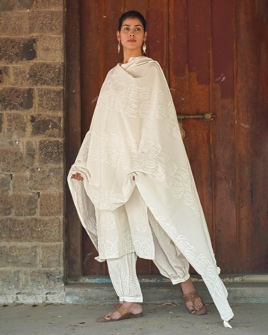 Marble Sigh Grey Block Printed Dupatta - BMS