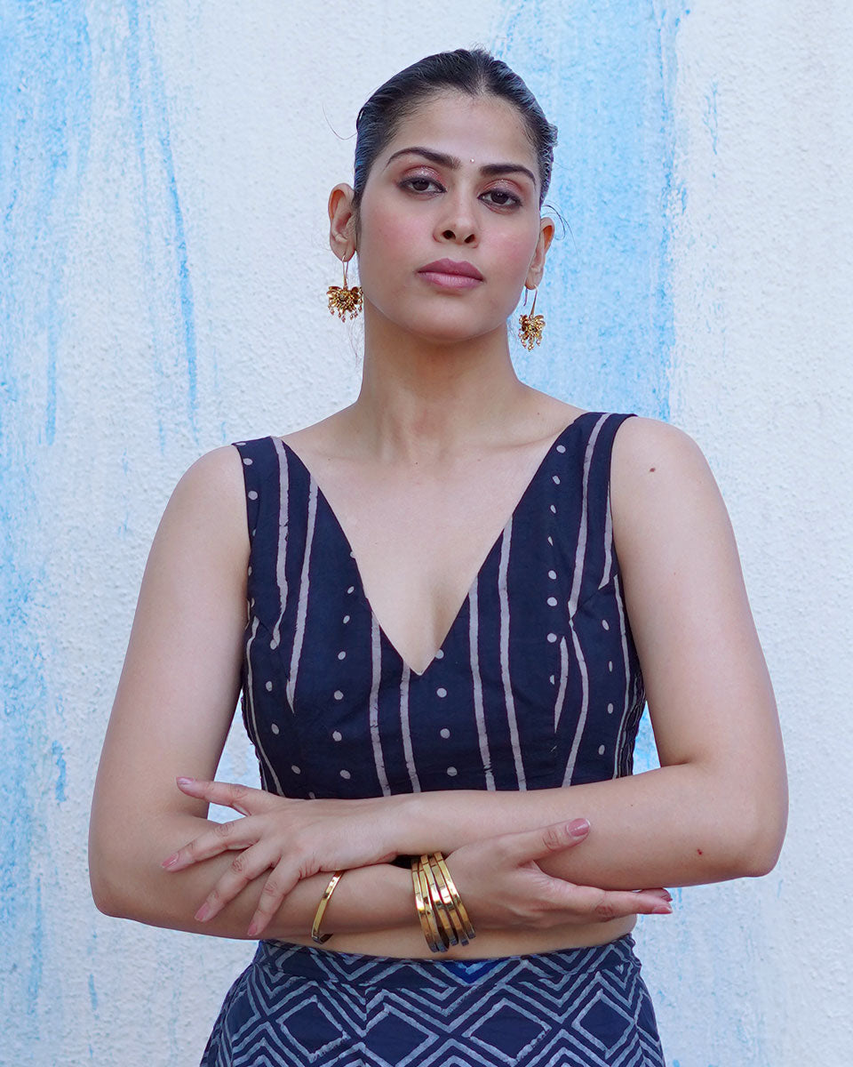 Summer Without Rush Black Hand Block Printed Cotton Blouse - UMT