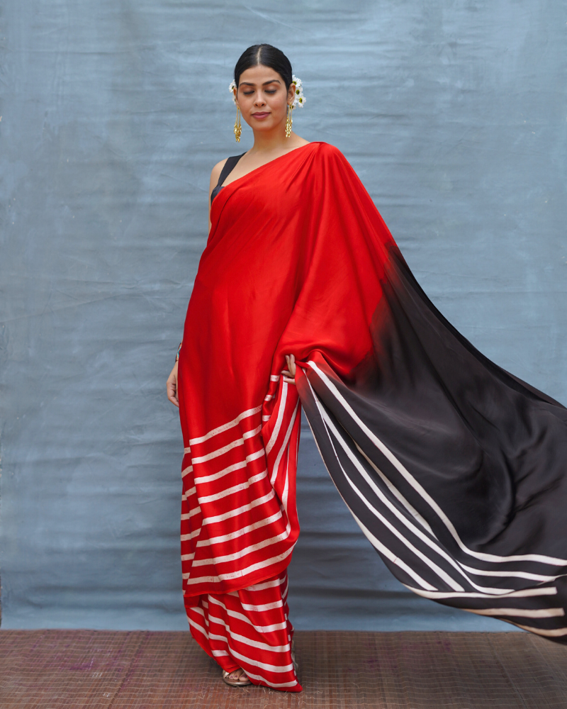 Soft Drift Red Handblock Print Modal Silk Saree - Flow