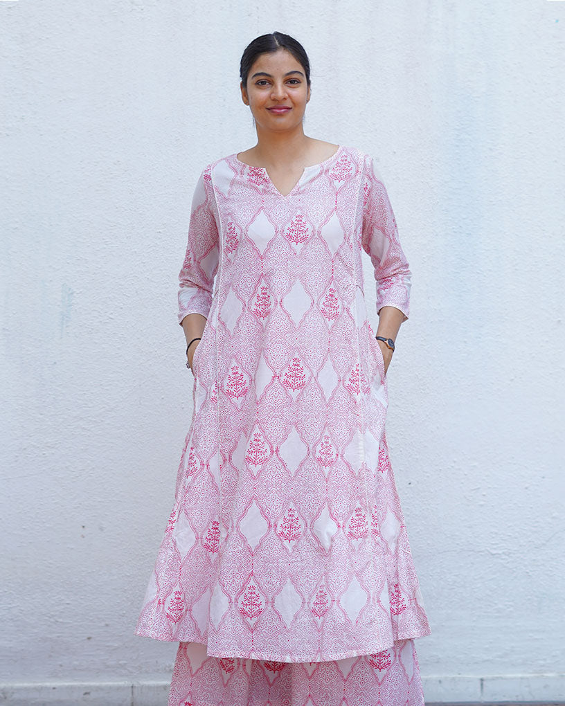Sunflowerâ€™s Sheen Blush Pink Block printed Kurti - MMG