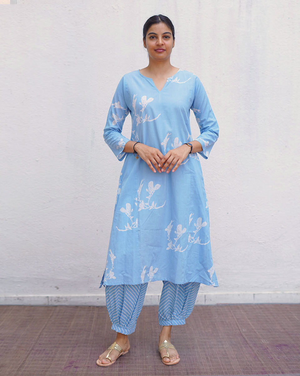 Tia Blue Hand Block Printed Kurta Set-BAD