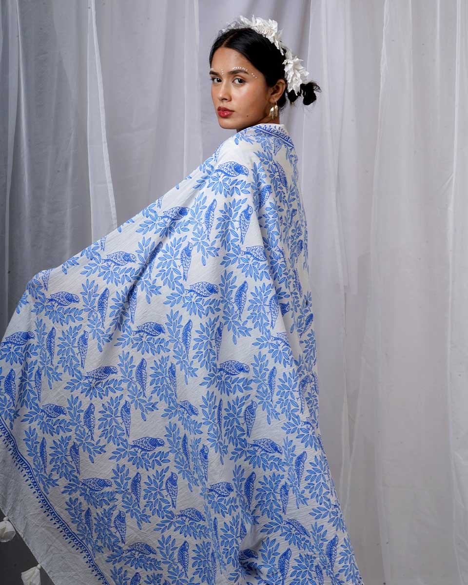 Milu Blue Hand Block Printed Dupatta-BAD