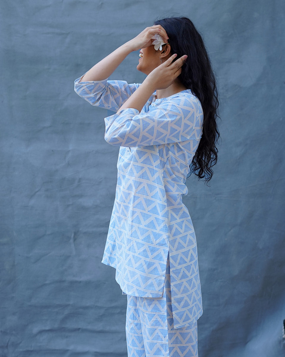 Chaaya Light Blue Hand Block Printed Kurti-BAD
