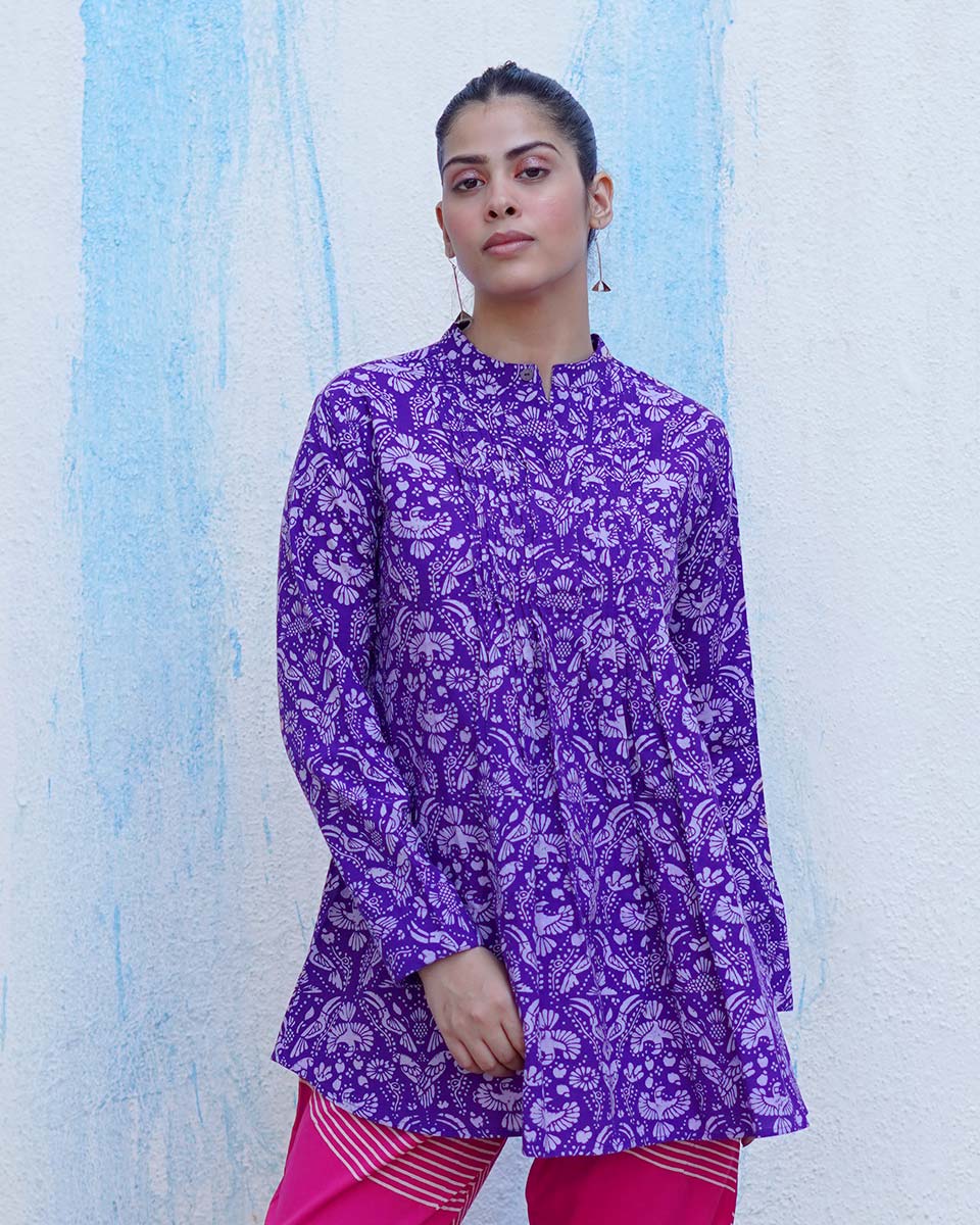 Phooli Purple Handblock Print Cotton Top - BFG