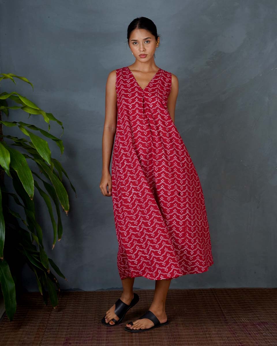Sparshika Red Hand Block Printed Dress-MYA