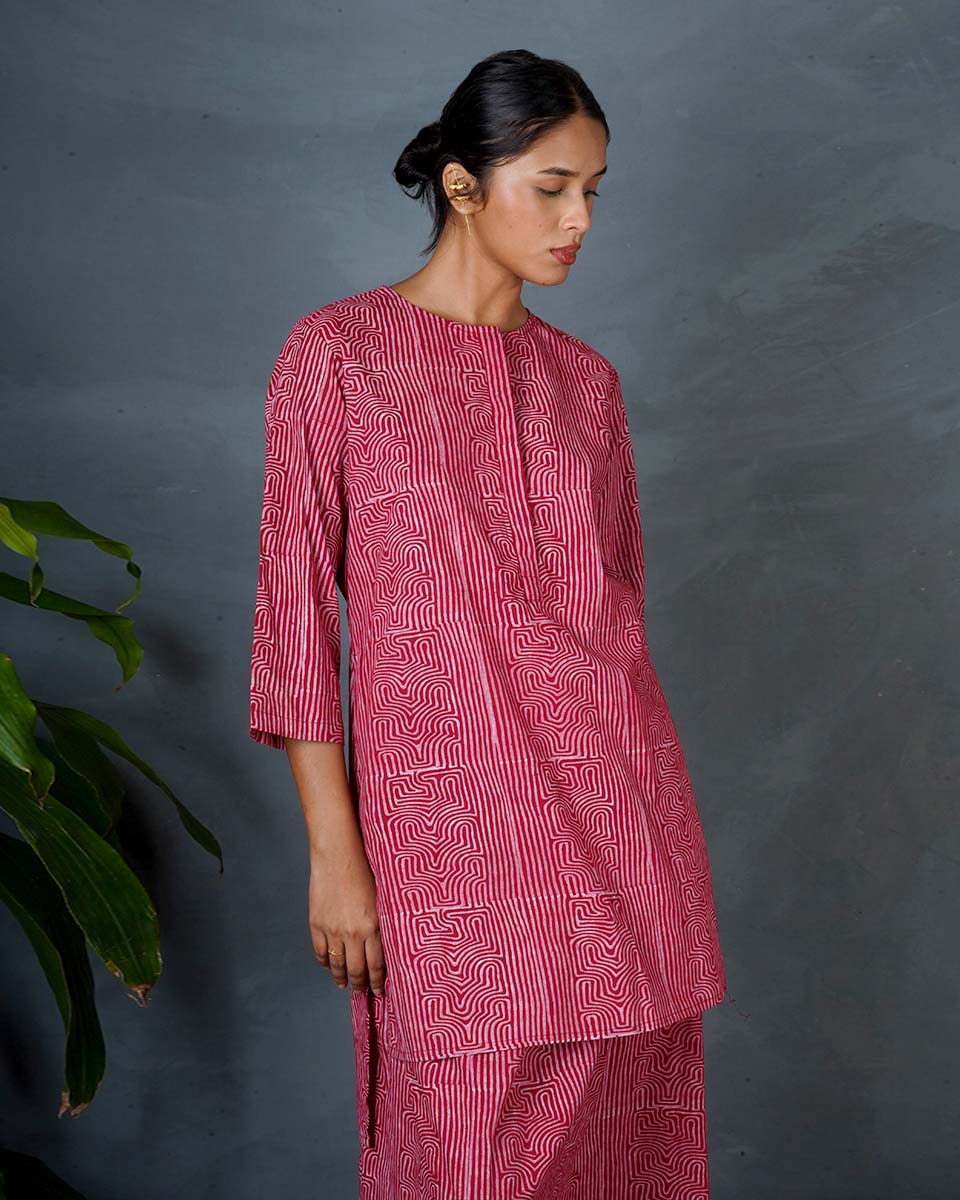 Tarini Red Hand Block Printed Top-MYA