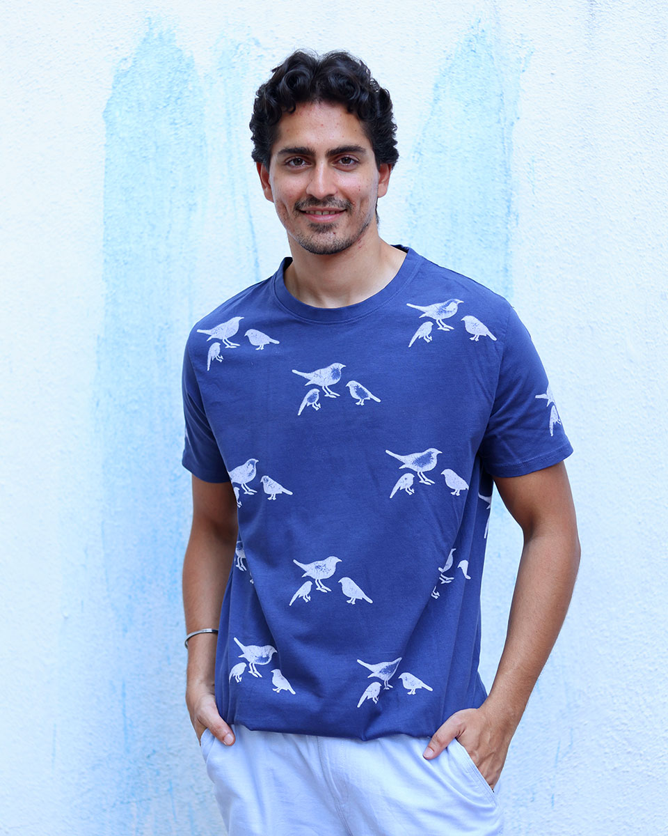 Meghdoot Blue Hand Block Print Cotton T- Shirt -TOF