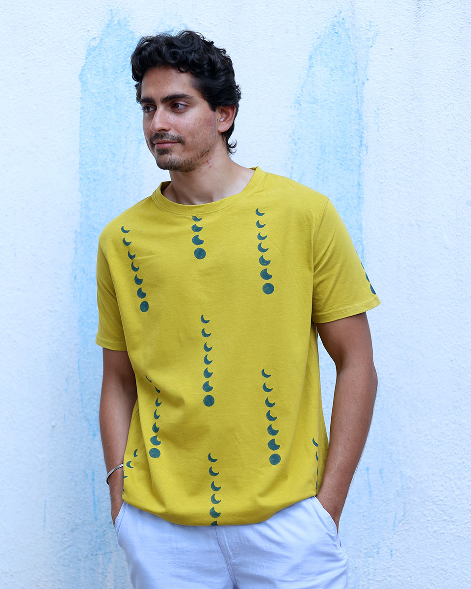 Barkat Mustard Yellow Hand Block Print Cotton T- Shirt - TOF