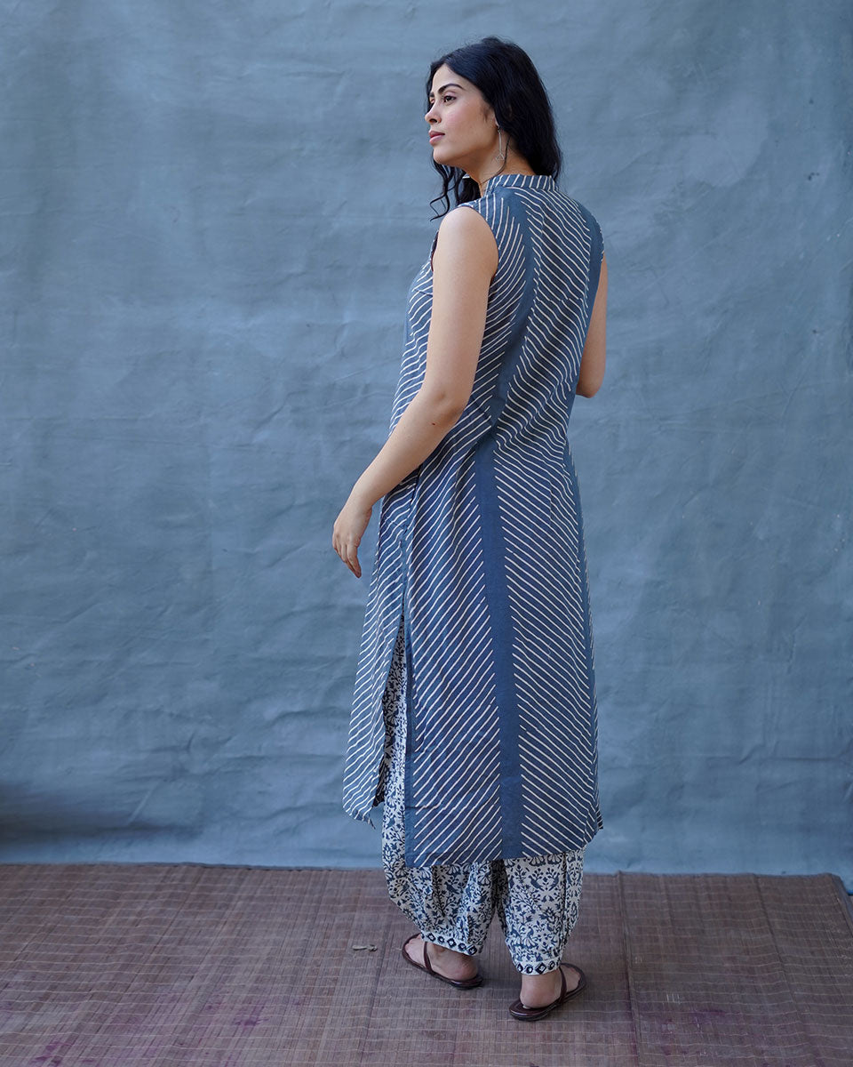 Cloud Kiss Grey Block Printed Kurti - BMS