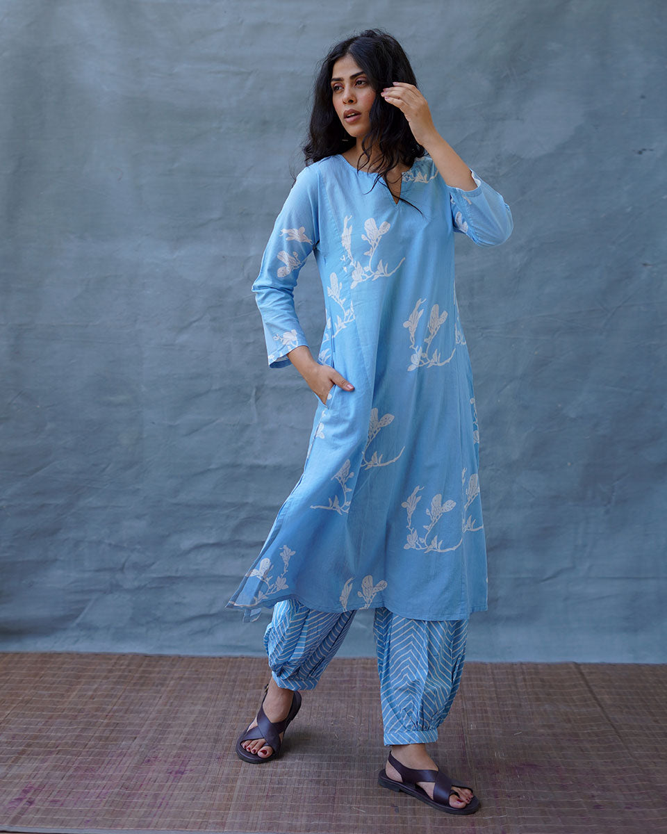 Tia Blue Hand Block Printed Kurta Set-BAD