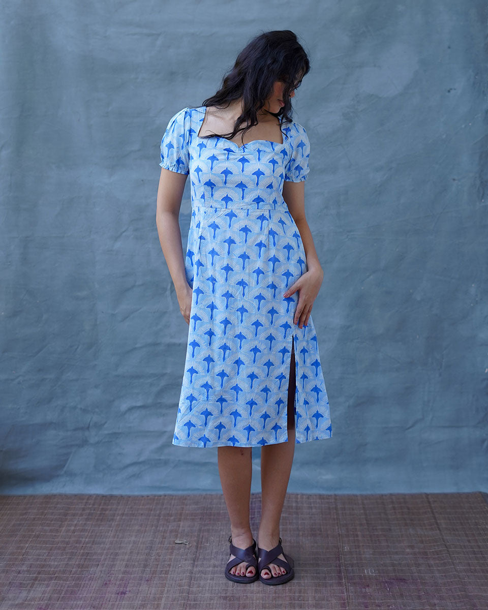 Ishani Blue Hand Block Printed Dress-BAD