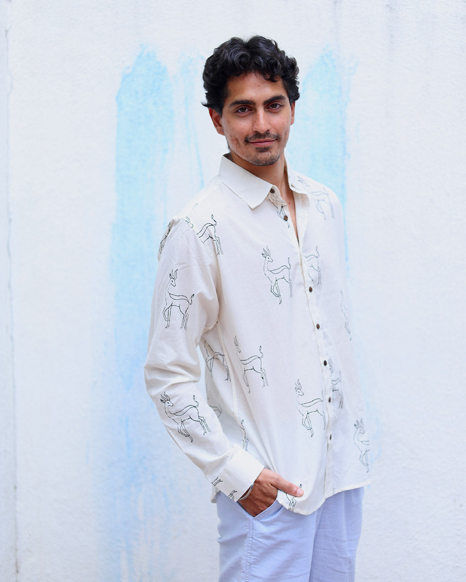 Firdaus White  Hand Block Print Cotton T- Shirt - TOF