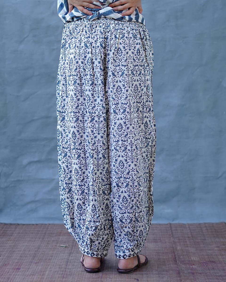 Chalk Mist Ivory Block Printed Pants - BMS