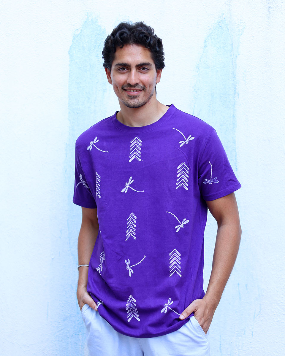 Jheel Purple Hand Block Print Cotton T- Shirt -TOF