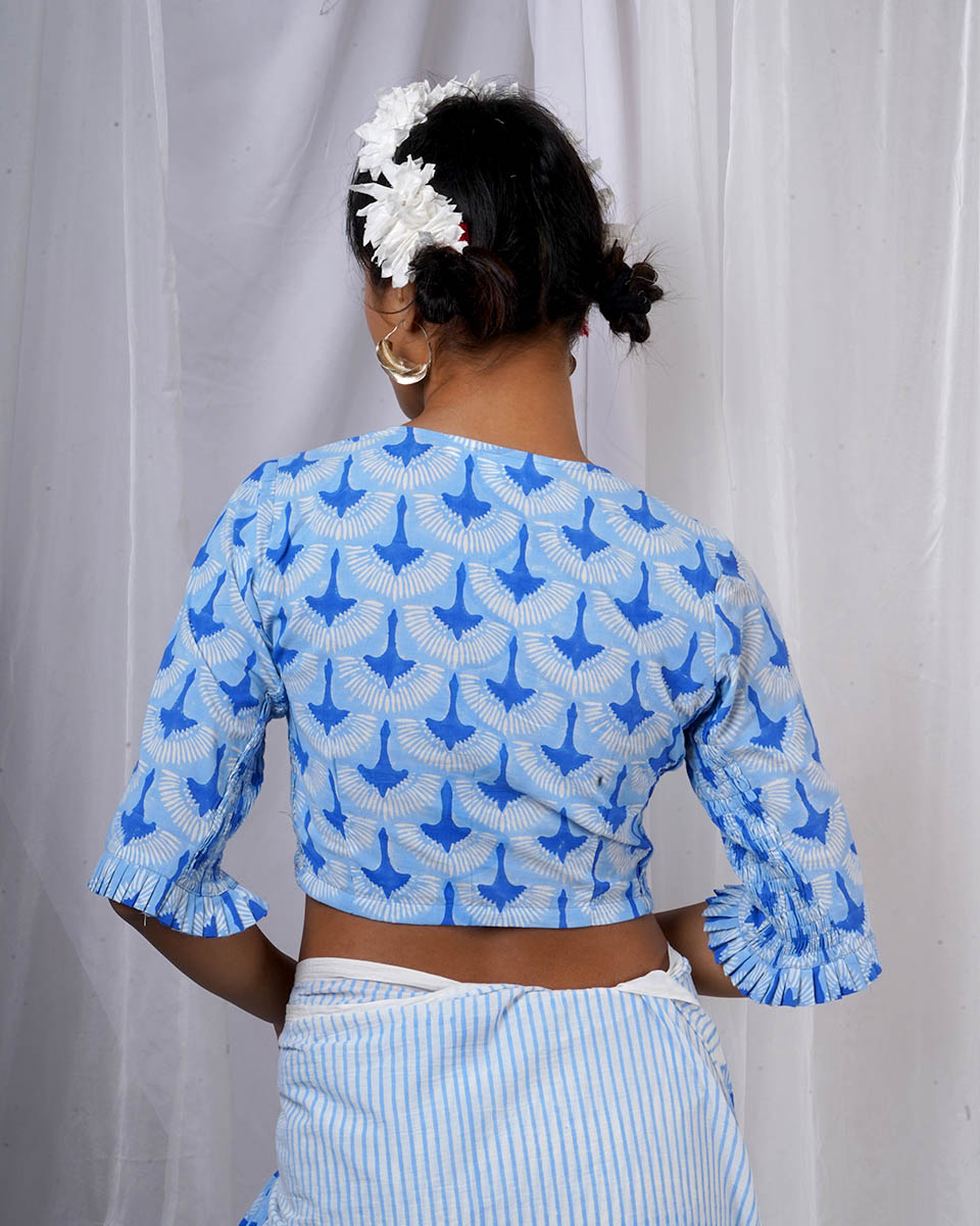Diti Blue Hand Block Printed Blouse-BAD
