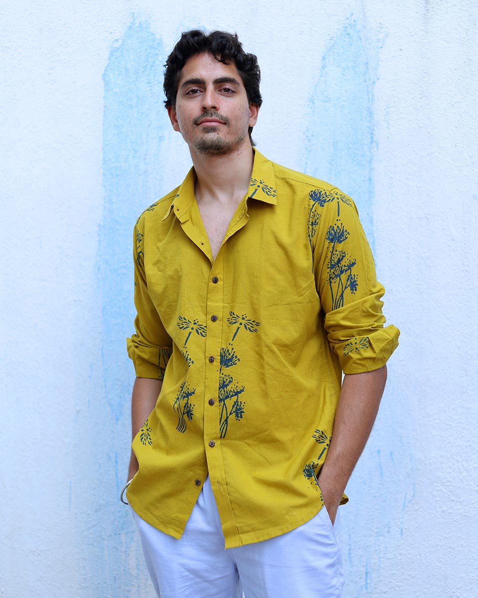 Udan Mustard Yellow Hand Block Print Cotton Shirt -TOF