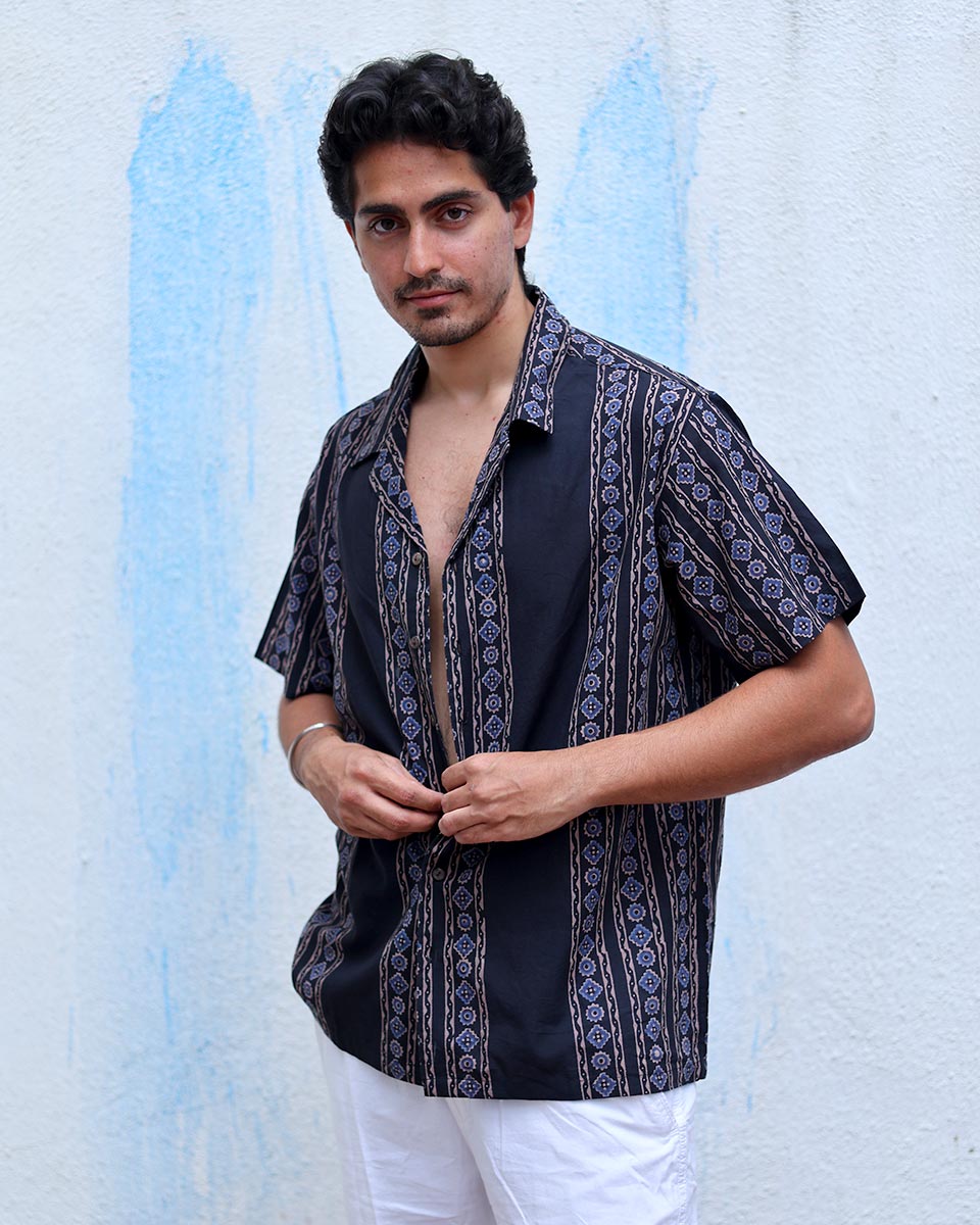 Darya Black Hand Block Print Cotton Shirt -TOF