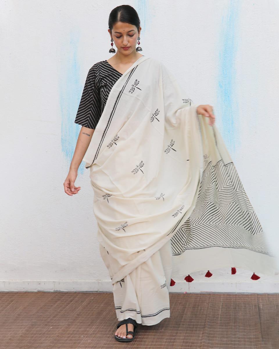 Jujube Hand Blockprinted Cotton Saree - Fmtm