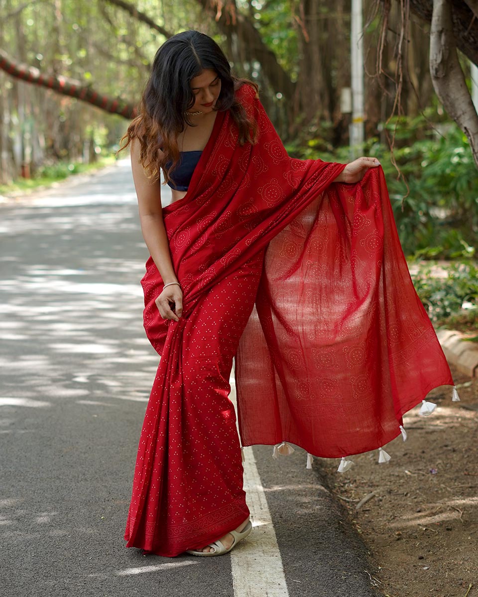 Colossus Handblockprinted Cotton Saree - Fmtm