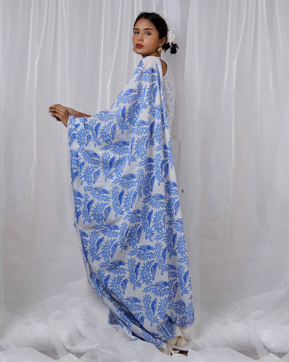 Rimi Ivory Hand Block Printed Saree-BAD