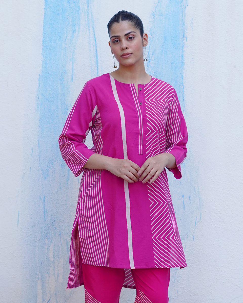 Morni Pink Handblock Print Cotton Kurta - BFG