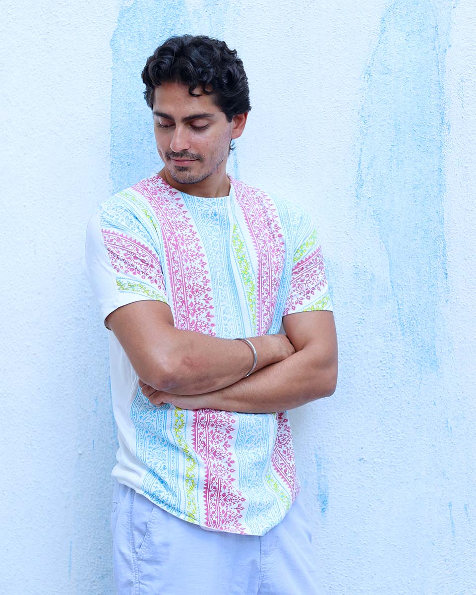 Saahil Multi Colours Hand Block Print Cotton T- Shirt - TOF