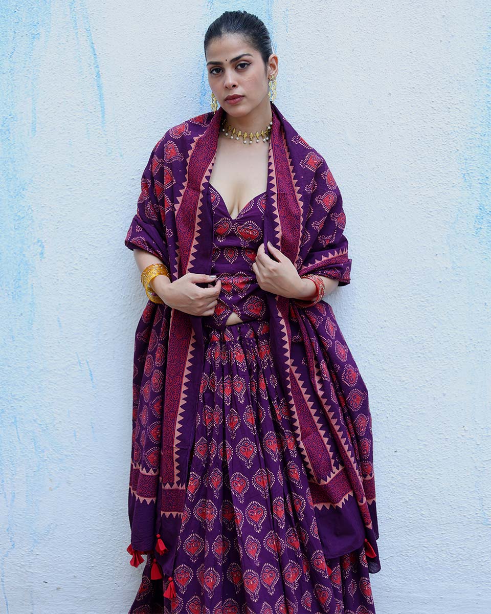 Chandrani Purple Handblock Print Cotton Dupatta - RSH